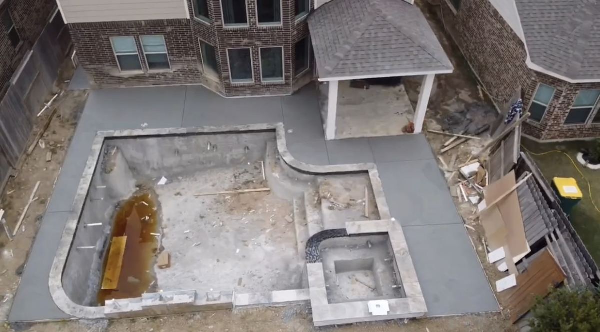 Pool deck formed around a new pool